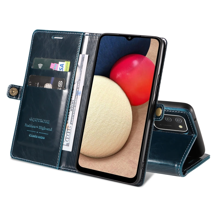 For Samsung Galaxy A02s 166mm GQUTROBE RFID Blocking Oil Wax Leather Phone Case