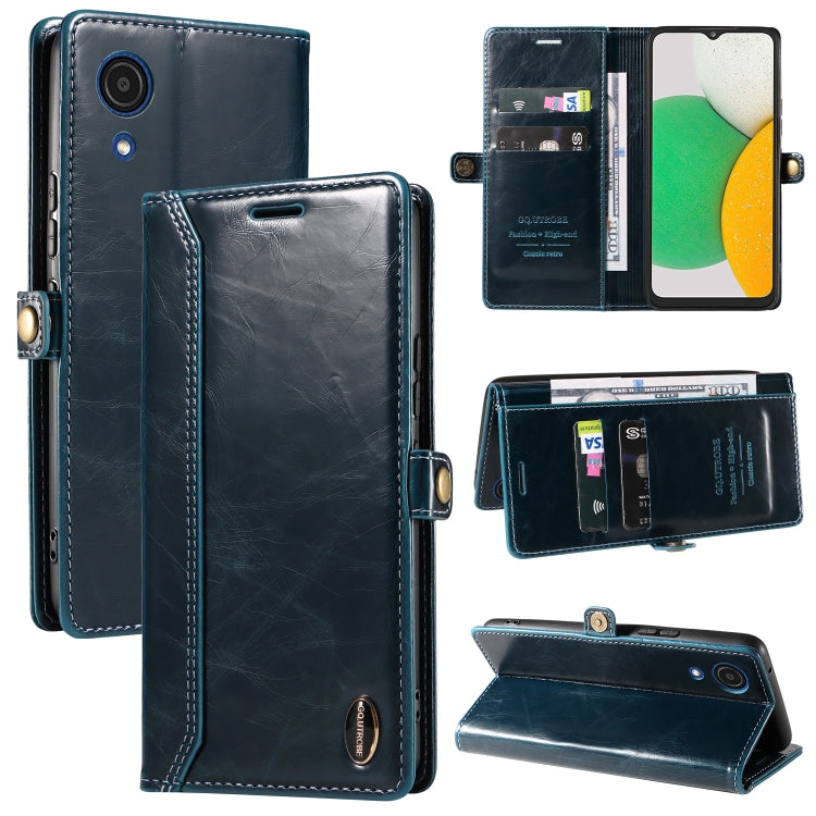 For Samsung Galaxy A03 Core GQUTROBE RFID Blocking Oil Wax Leather Phone Case