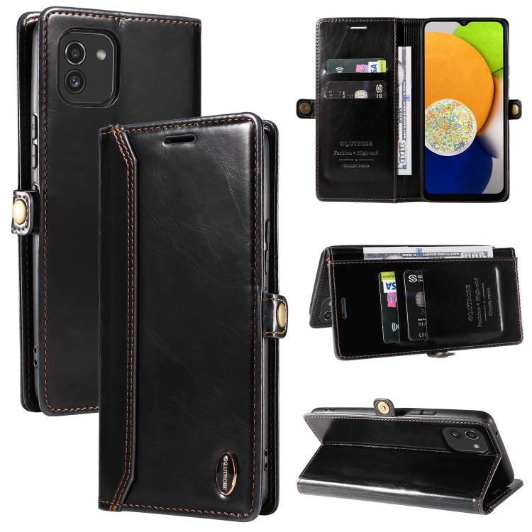 For Samsung Galaxy A03 EU Version GQUTROBE RFID Blocking Oil Wax Leather Phone Case