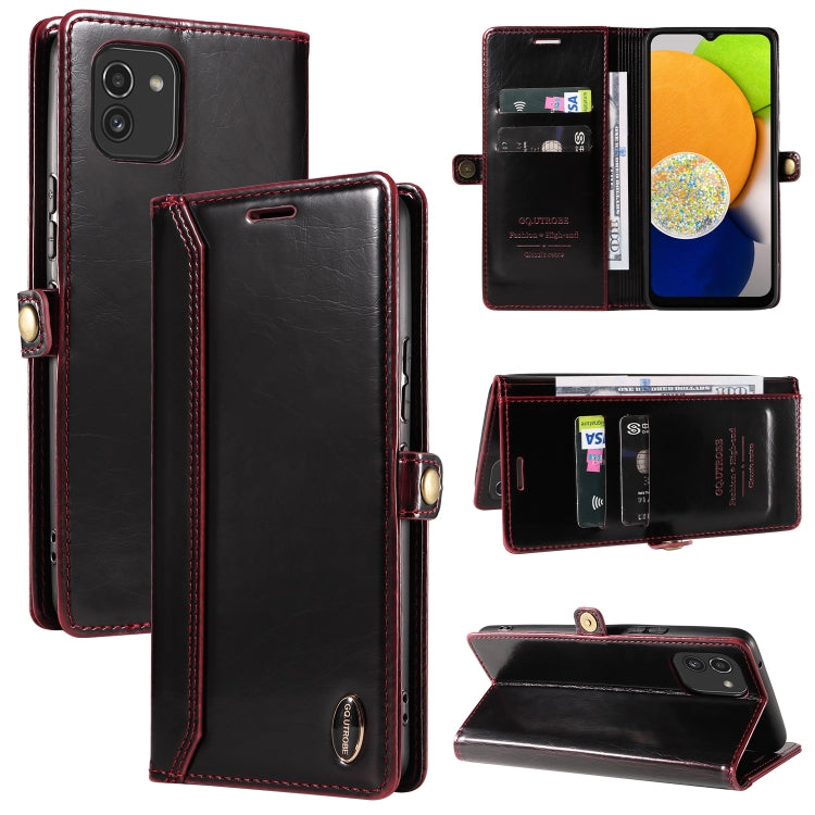 For Samsung Galaxy A03 EU Version GQUTROBE RFID Blocking Oil Wax Leather Phone Case