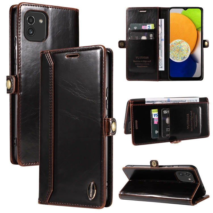 For Samsung Galaxy A03 EU Version GQUTROBE RFID Blocking Oil Wax Leather Phone Case
