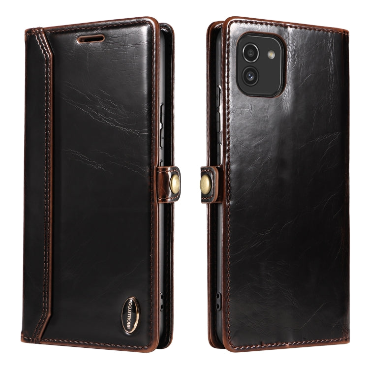 For Samsung Galaxy A03 EU Version GQUTROBE RFID Blocking Oil Wax Leather Phone Case