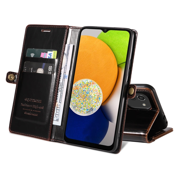 For Samsung Galaxy A03 EU Version GQUTROBE RFID Blocking Oil Wax Leather Phone Case