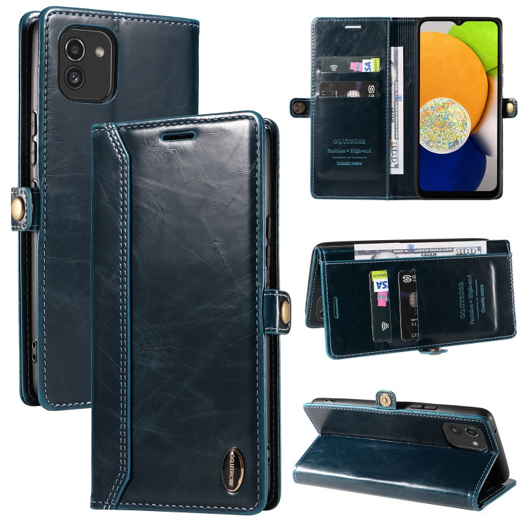 For Samsung Galaxy A03 EU Version GQUTROBE RFID Blocking Oil Wax Leather Phone Case