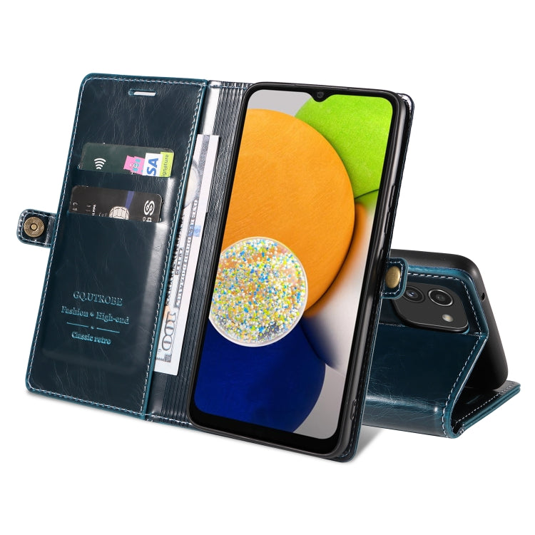 For Samsung Galaxy A03 EU Version GQUTROBE RFID Blocking Oil Wax Leather Phone Case