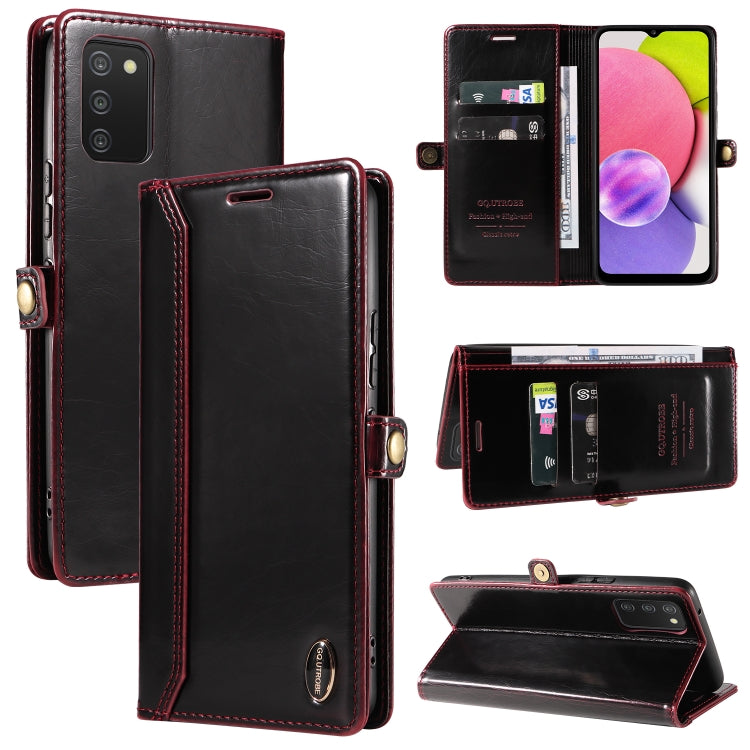 For Samsung Galaxy A03s 166mm GQUTROBE RFID Blocking Oil Wax Leather Phone Case