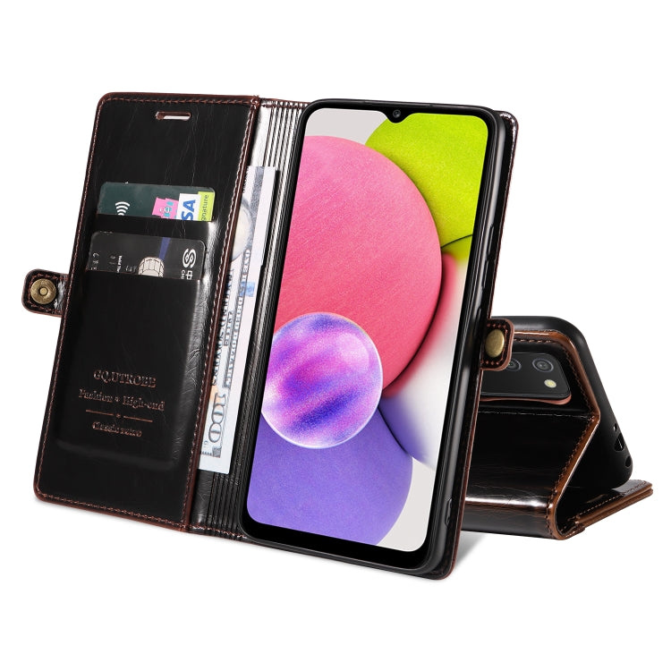 For Samsung Galaxy A03s 166mm GQUTROBE RFID Blocking Oil Wax Leather Phone Case