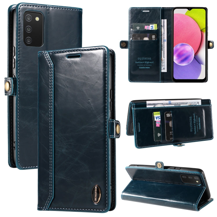 For Samsung Galaxy A03s 166mm GQUTROBE RFID Blocking Oil Wax Leather Phone Case