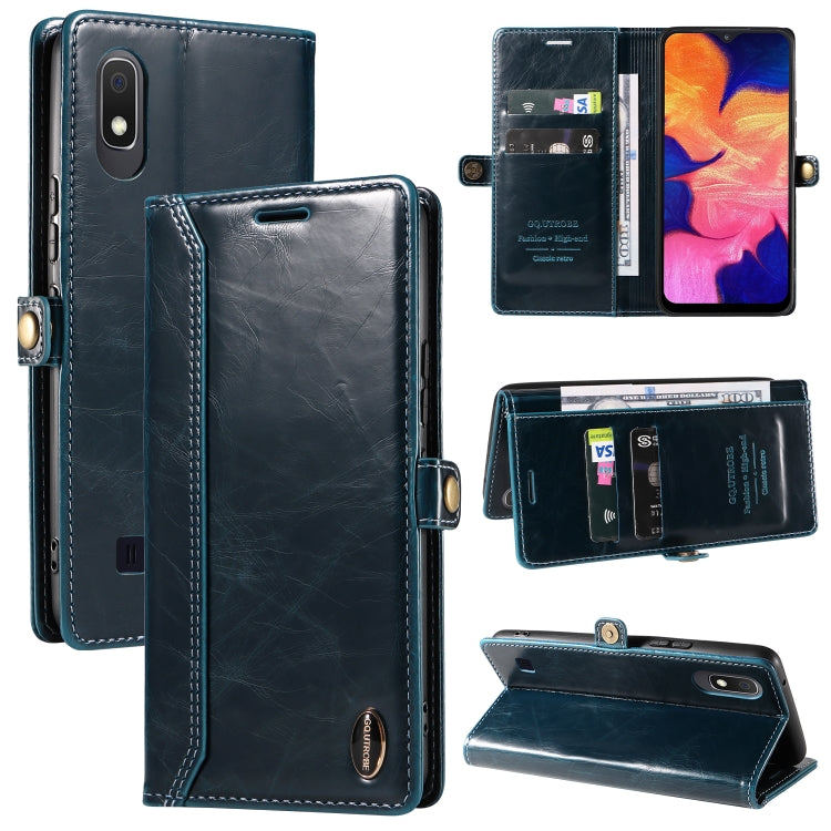 For Samsung Galaxy A10 / M10 GQUTROBE RFID Blocking Oil Wax Leather Phone Case