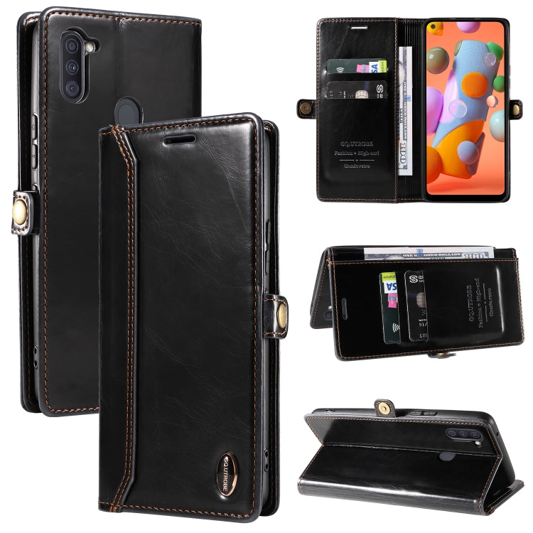 For Samsung Galaxy A11 / M11 GQUTROBE RFID Blocking Oil Wax Leather Phone Case