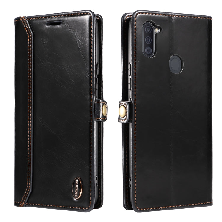 For Samsung Galaxy A11 / M11 GQUTROBE RFID Blocking Oil Wax Leather Phone Case