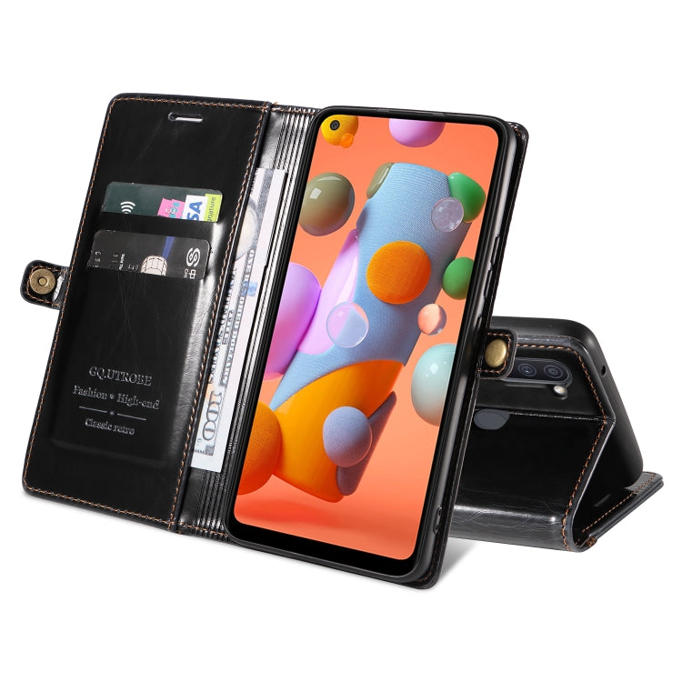 For Samsung Galaxy A11 / M11 GQUTROBE RFID Blocking Oil Wax Leather Phone Case