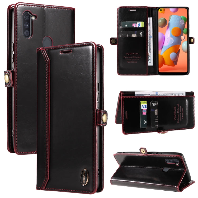 For Samsung Galaxy A11 / M11 GQUTROBE RFID Blocking Oil Wax Leather Phone Case