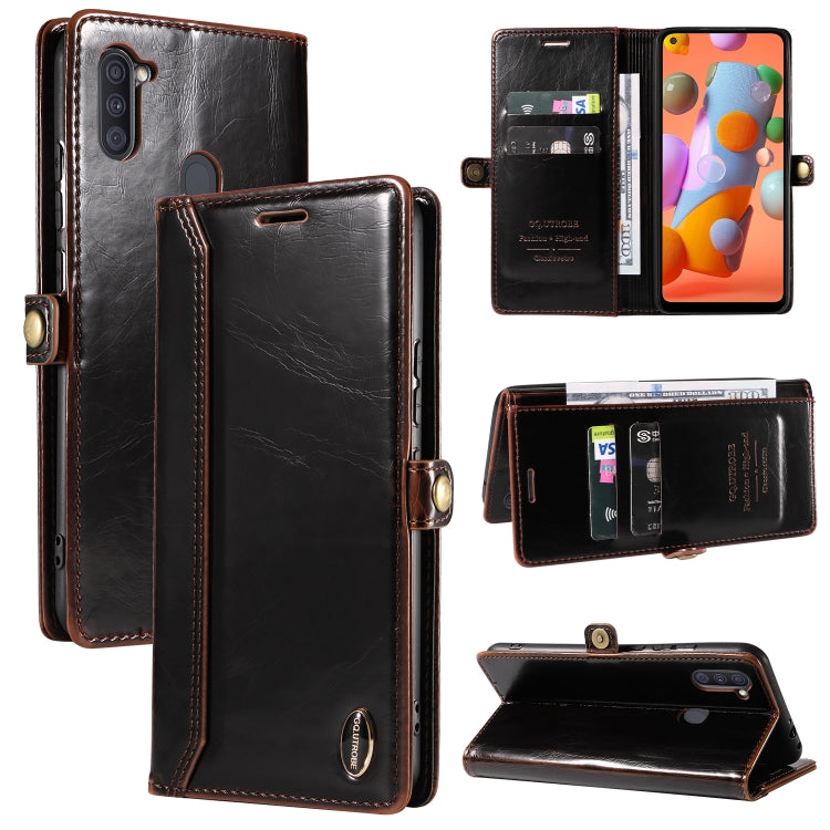 For Samsung Galaxy A11 / M11 GQUTROBE RFID Blocking Oil Wax Leather Phone Case