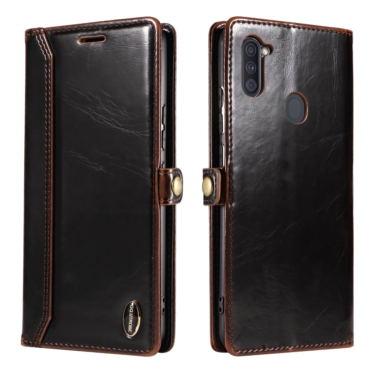 For Samsung Galaxy A11 / M11 GQUTROBE RFID Blocking Oil Wax Leather Phone Case