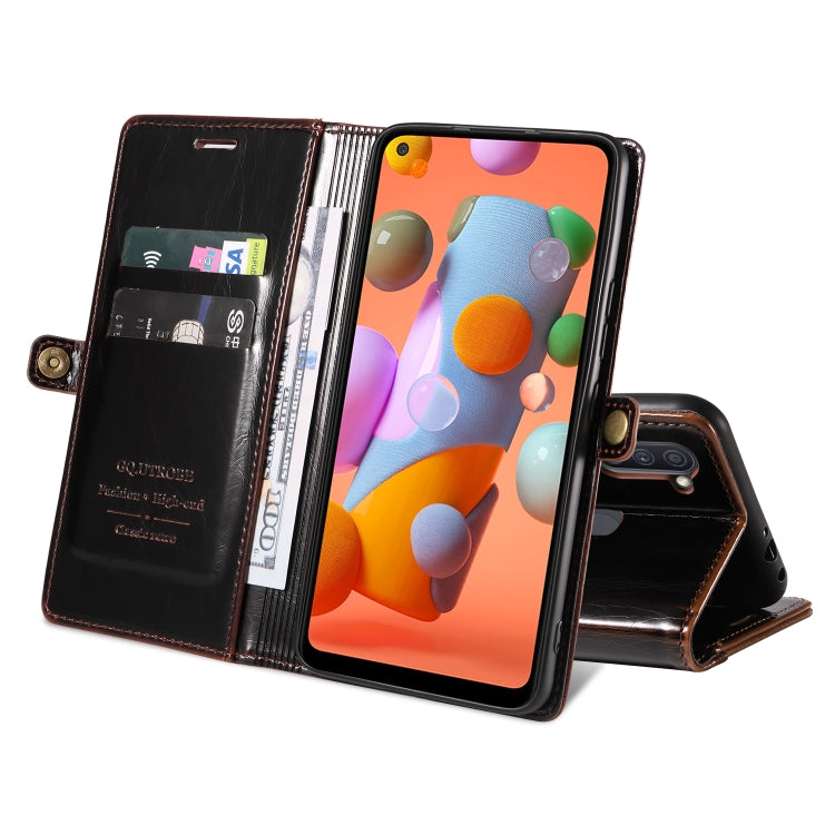 For Samsung Galaxy A11 / M11 GQUTROBE RFID Blocking Oil Wax Leather Phone Case