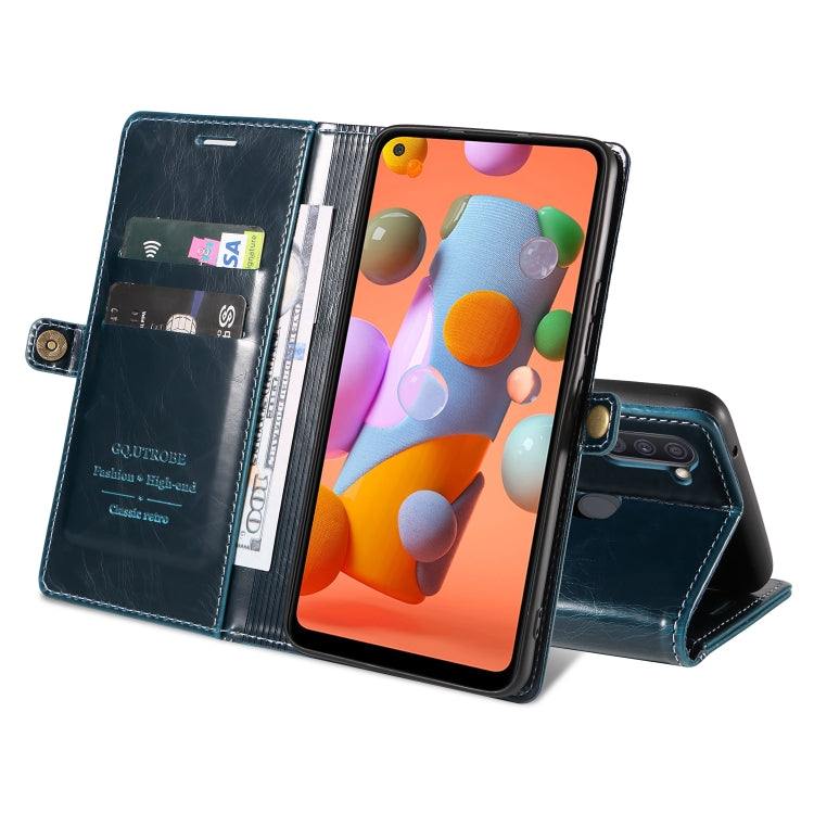 For Samsung Galaxy A11 / M11 GQUTROBE RFID Blocking Oil Wax Leather Phone Case