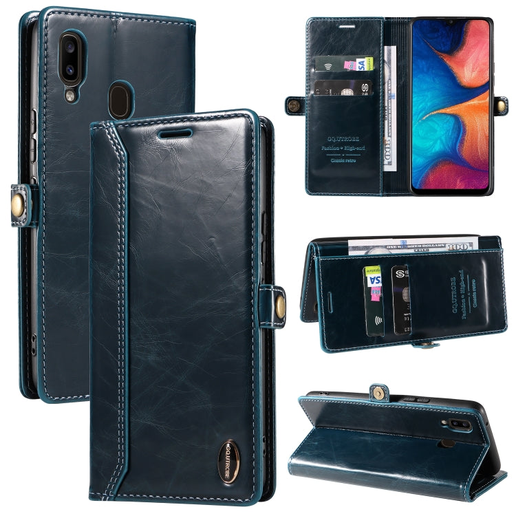 For Samsung Galaxy A20 / A30 GQUTROBE RFID Blocking Oil Wax Leather Phone Case