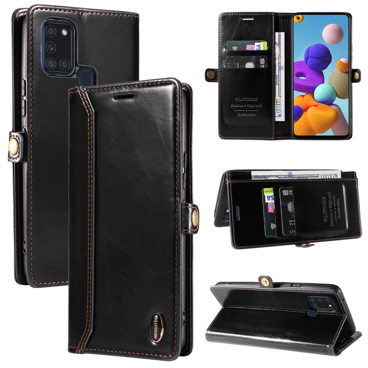 For Samsung Galaxy A21s GQUTROBE RFID Blocking Oil Wax Leather Phone Case