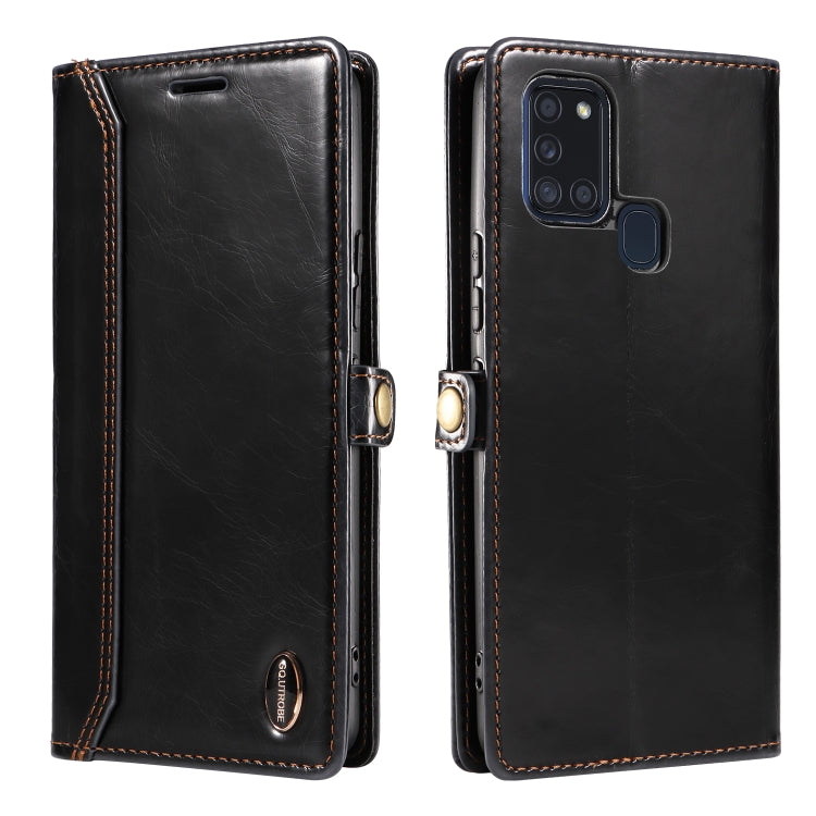 For Samsung Galaxy A21s GQUTROBE RFID Blocking Oil Wax Leather Phone Case