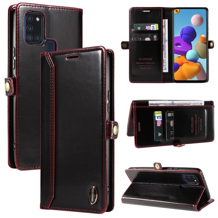For Samsung Galaxy A21s GQUTROBE RFID Blocking Oil Wax Leather Phone Case