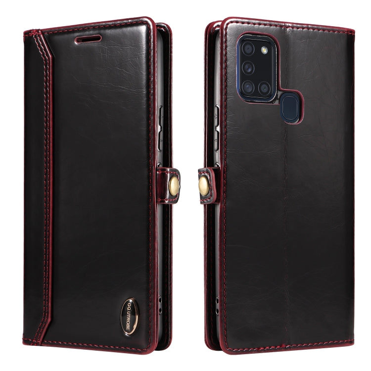 For Samsung Galaxy A21s GQUTROBE RFID Blocking Oil Wax Leather Phone Case