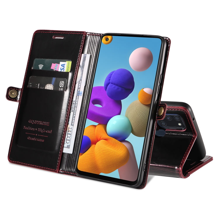 For Samsung Galaxy A21s GQUTROBE RFID Blocking Oil Wax Leather Phone Case