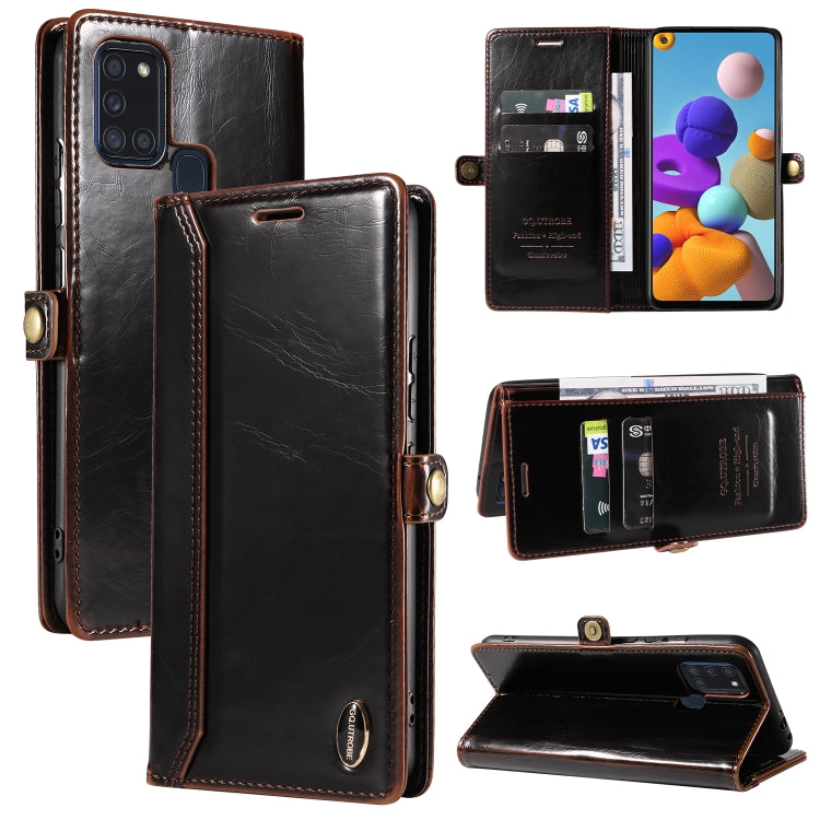 For Samsung Galaxy A21s GQUTROBE RFID Blocking Oil Wax Leather Phone Case