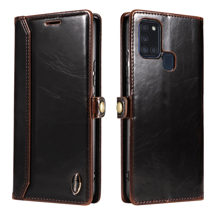 For Samsung Galaxy A21s GQUTROBE RFID Blocking Oil Wax Leather Phone Case