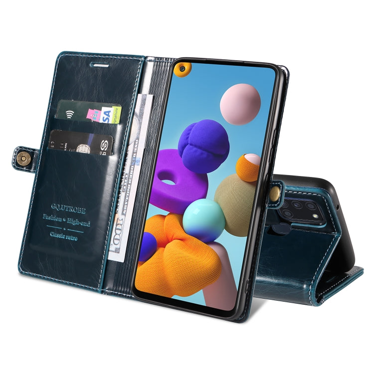 For Samsung Galaxy A21s GQUTROBE RFID Blocking Oil Wax Leather Phone Case