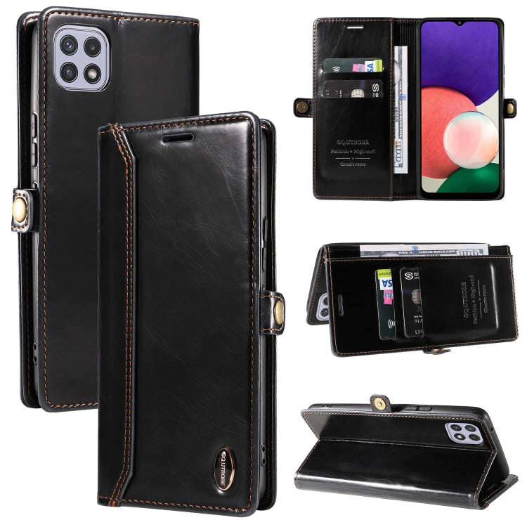 For Samsung Galaxy A22 5G GQUTROBE RFID Blocking Oil Wax Leather Phone Case