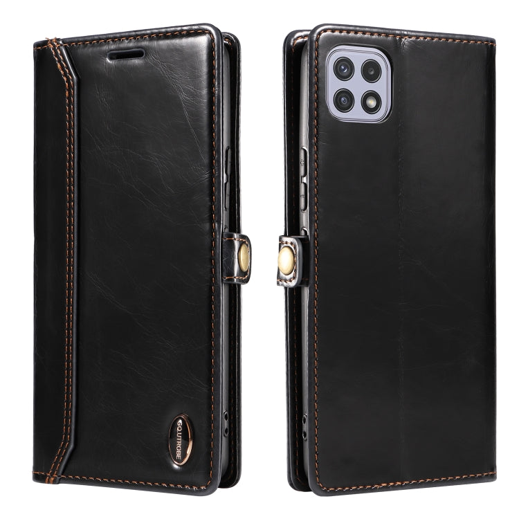 For Samsung Galaxy A22 5G GQUTROBE RFID Blocking Oil Wax Leather Phone Case