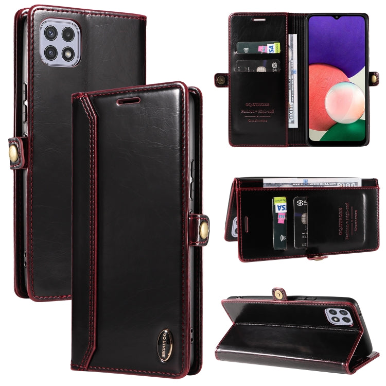 For Samsung Galaxy A22 5G GQUTROBE RFID Blocking Oil Wax Leather Phone Case