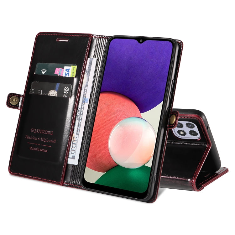 For Samsung Galaxy A22 5G GQUTROBE RFID Blocking Oil Wax Leather Phone Case