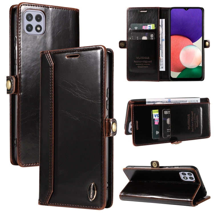 For Samsung Galaxy A22 5G GQUTROBE RFID Blocking Oil Wax Leather Phone Case