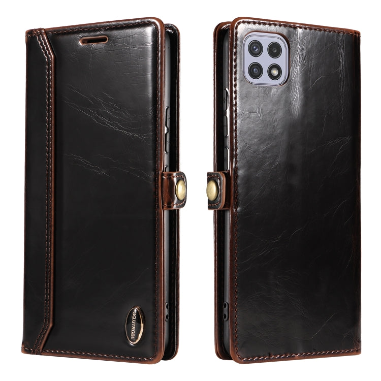 For Samsung Galaxy A22 5G GQUTROBE RFID Blocking Oil Wax Leather Phone Case