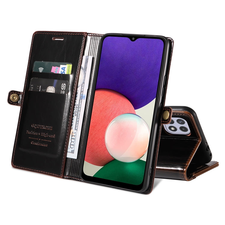 For Samsung Galaxy A22 5G GQUTROBE RFID Blocking Oil Wax Leather Phone Case