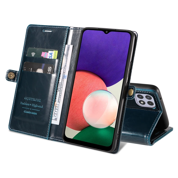 For Samsung Galaxy A22 5G GQUTROBE RFID Blocking Oil Wax Leather Phone Case