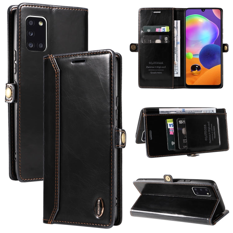 For Samsung Galaxy A31 EU GQUTROBE RFID Blocking Oil Wax Leather Phone Case