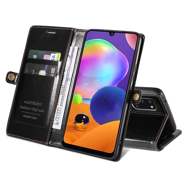 For Samsung Galaxy A31 EU GQUTROBE RFID Blocking Oil Wax Leather Phone Case