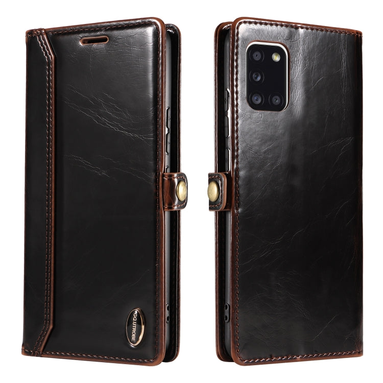For Samsung Galaxy A31 EU GQUTROBE RFID Blocking Oil Wax Leather Phone Case