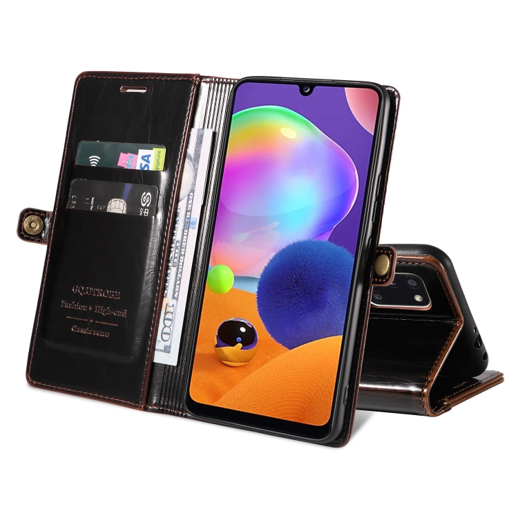For Samsung Galaxy A31 EU GQUTROBE RFID Blocking Oil Wax Leather Phone Case