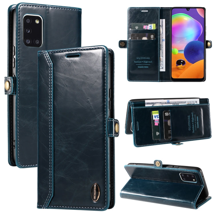 For Samsung Galaxy A31 EU GQUTROBE RFID Blocking Oil Wax Leather Phone Case