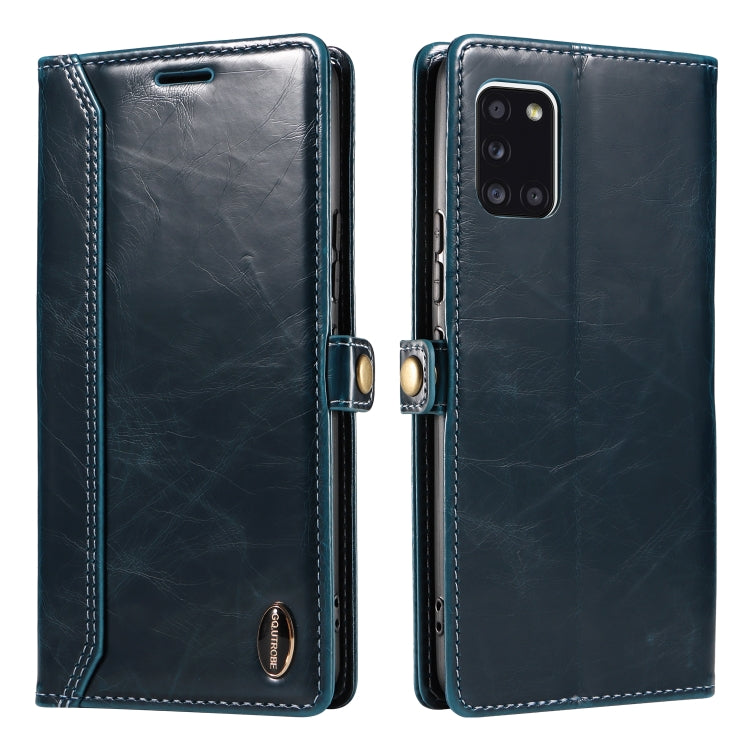 For Samsung Galaxy A31 EU GQUTROBE RFID Blocking Oil Wax Leather Phone Case