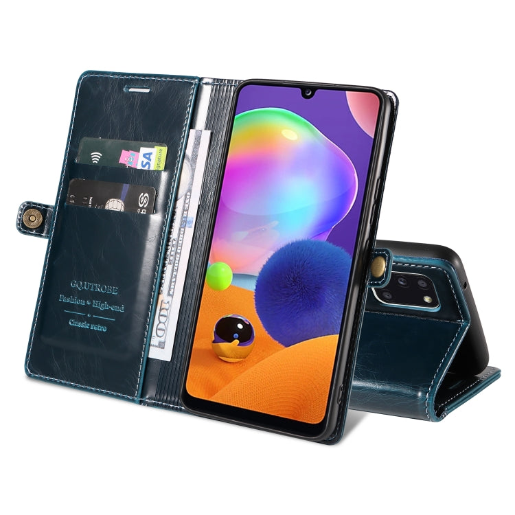 For Samsung Galaxy A31 EU GQUTROBE RFID Blocking Oil Wax Leather Phone Case