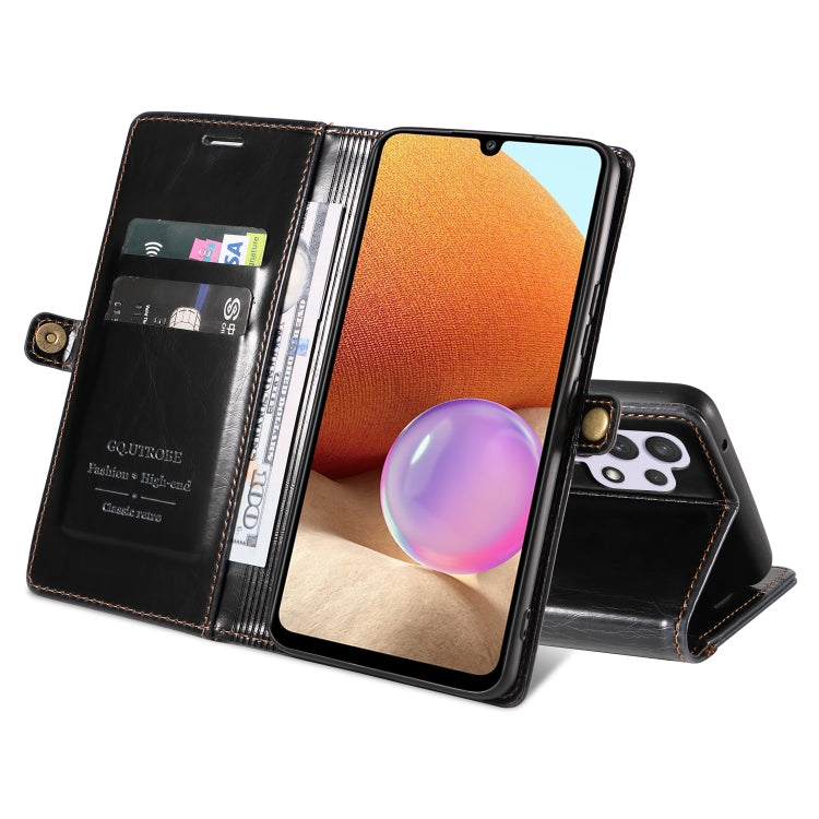For Samsung Galaxy A32 4G GQUTROBE RFID Blocking Oil Wax Leather Phone Case