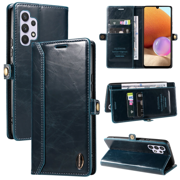 For Samsung Galaxy A32 4G GQUTROBE RFID Blocking Oil Wax Leather Phone Case