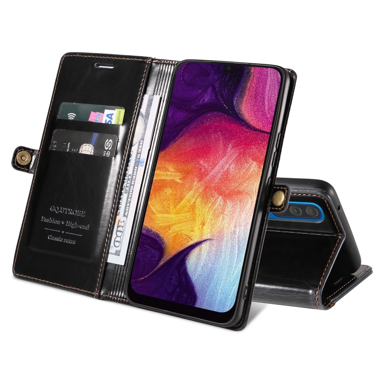 For Samsung Galaxy A50 / A30s GQUTROBE RFID Blocking Oil Wax Leather Phone Case