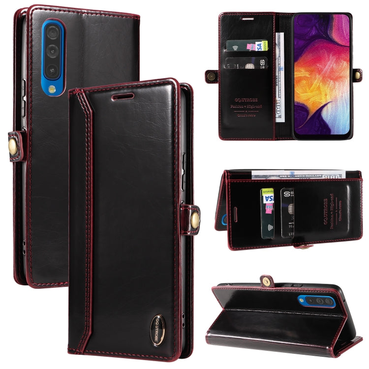 For Samsung Galaxy A50 / A30s GQUTROBE RFID Blocking Oil Wax Leather Phone Case