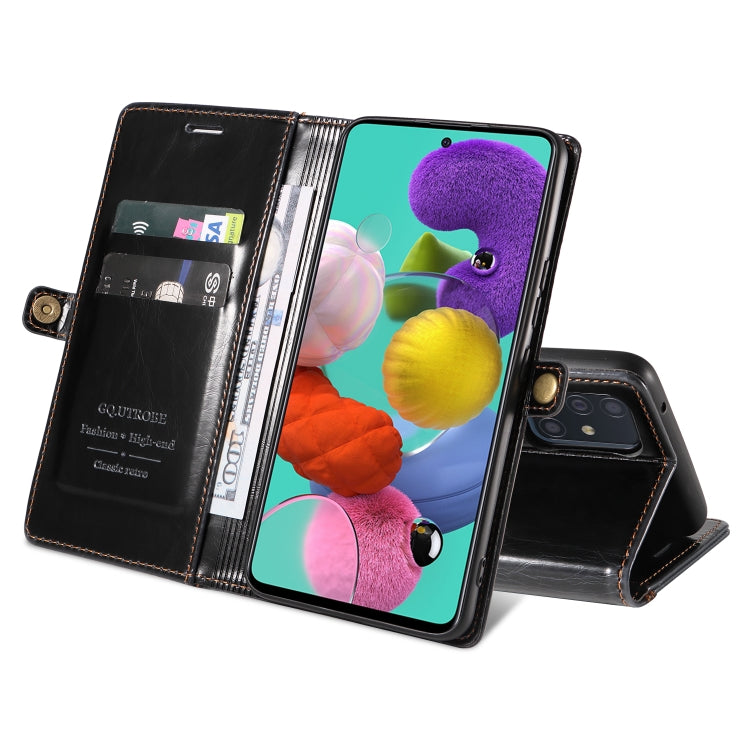 For Samsung Galaxy A51 5G GQUTROBE RFID Blocking Oil Wax Leather Phone Case
